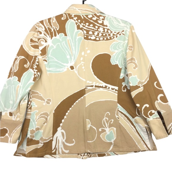 Vintage Linda Allard Ellen Tracy Blazer Button Up Tan Brown & Teal Women’s 14 - Picture 4 of 14